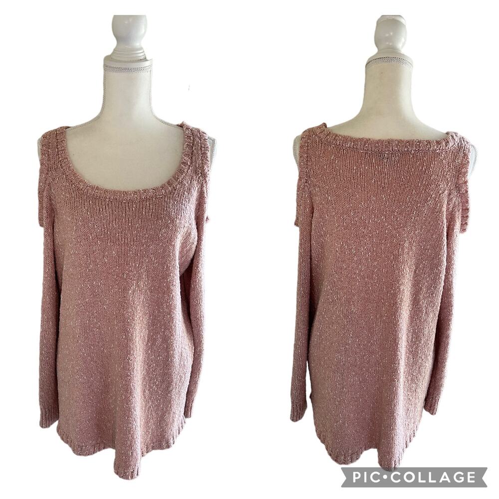 Torrid Cold Shoulder Pink Marled Ribbed Long Sleeve Round Neck Sweater Size 1X